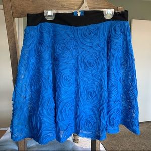 Blue floral textured dressy mini A line skirt